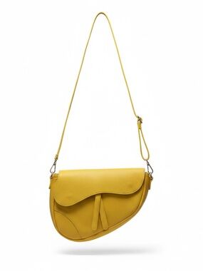 Borse In Pelle Genuine Italian Leather Saddle Crossbody Bag Yellow